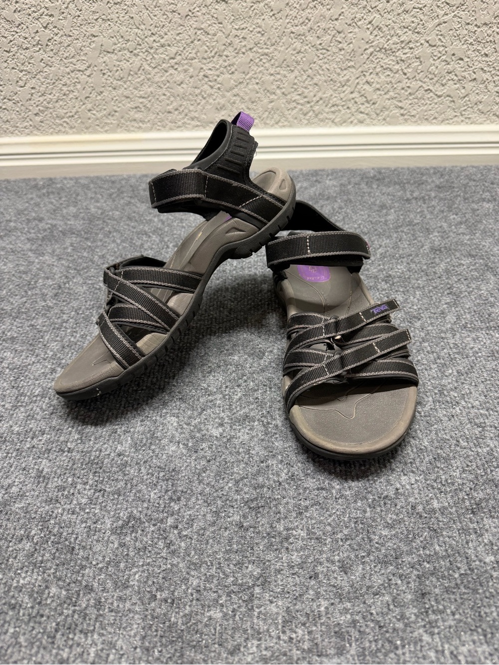 Teva Black Strappy Open-Toe Sandals with Purple Accent